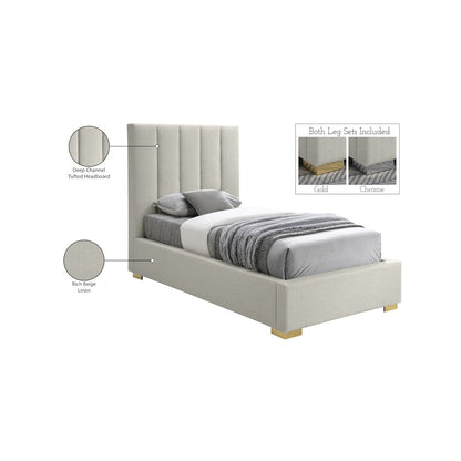 Pierce Beige Linen Textured Fabric Twin Bed