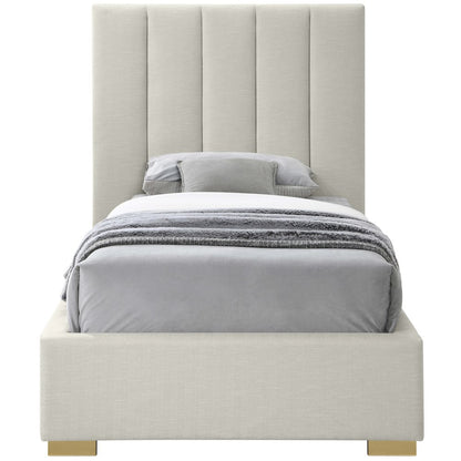 Pierce Beige Linen Textured Fabric Twin Bed