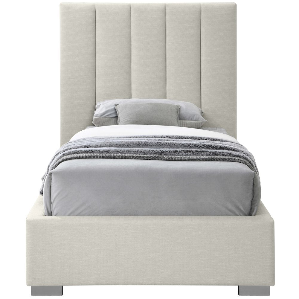 Pierce Beige Linen Textured Fabric Twin Bed