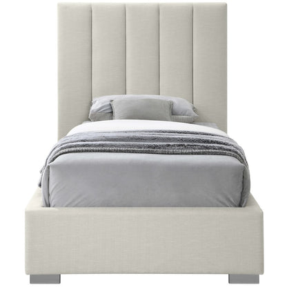 Pierce Beige Linen Textured Fabric Twin Bed