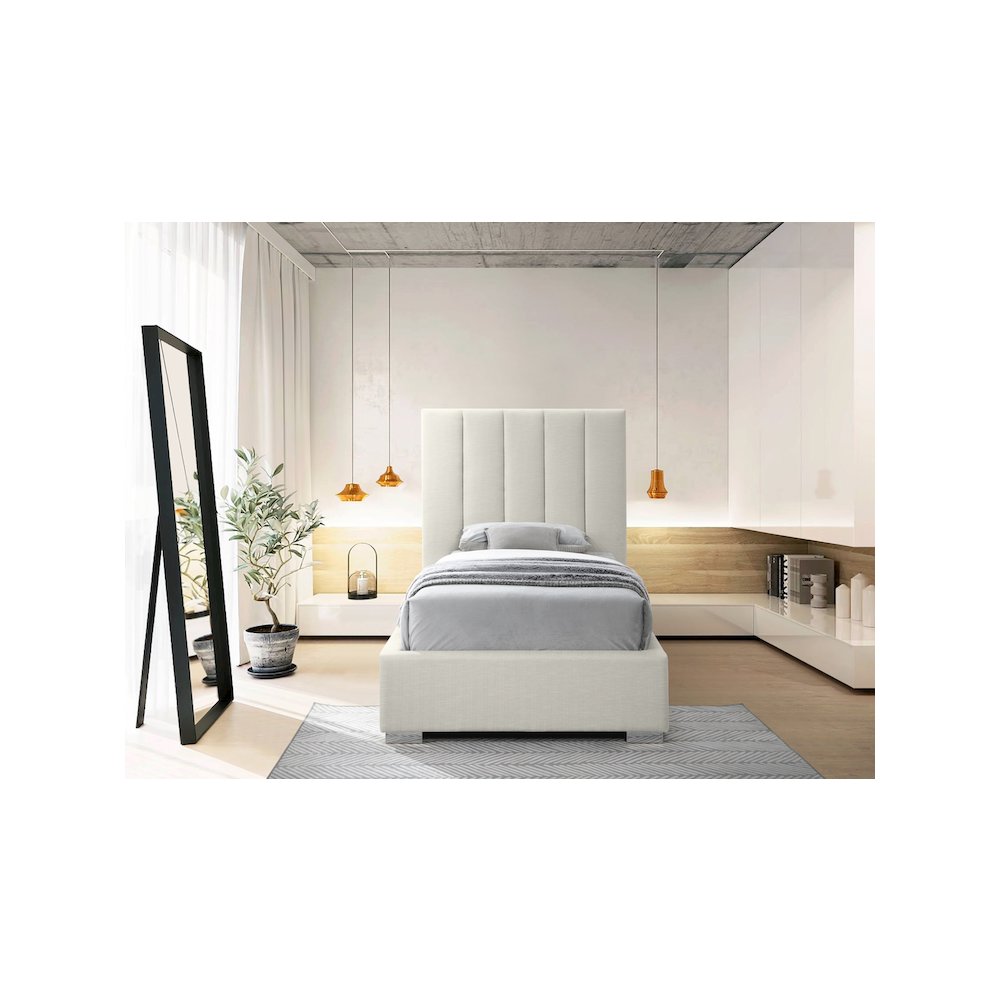 Pierce Beige Linen Textured Fabric Twin Bed