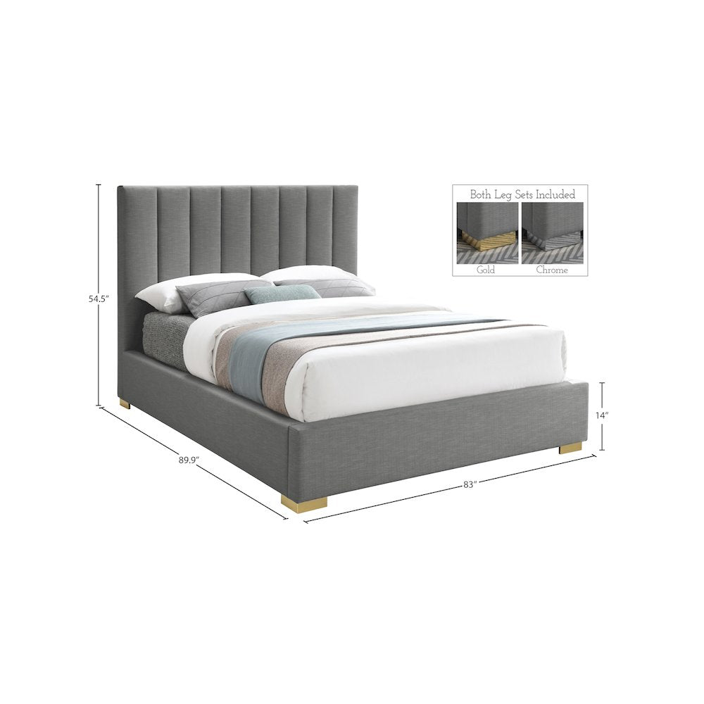 Pierce Grey Linen Textured Fabric King Bed
