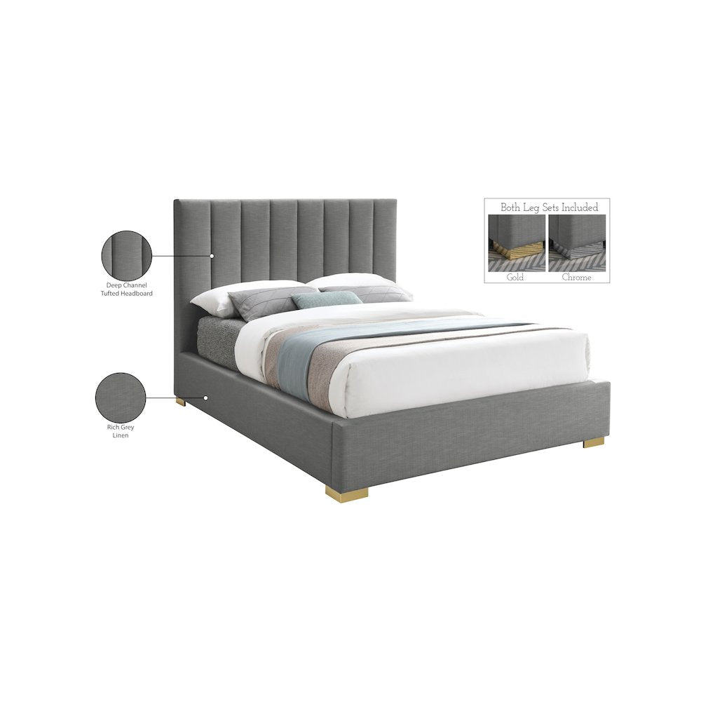Pierce Grey Linen Textured Fabric King Bed