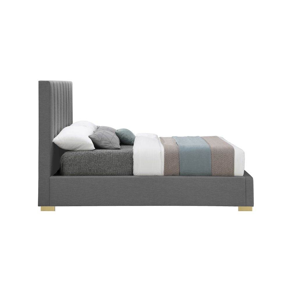 Pierce Grey Linen Textured Fabric King Bed