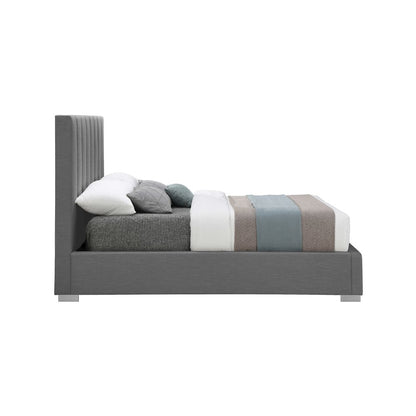 Pierce Grey Linen Textured Fabric Queen Bed