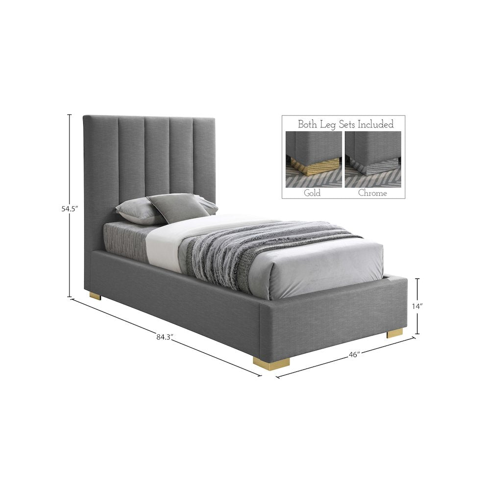 Pierce Grey Linen Textured Fabric Twin Bed