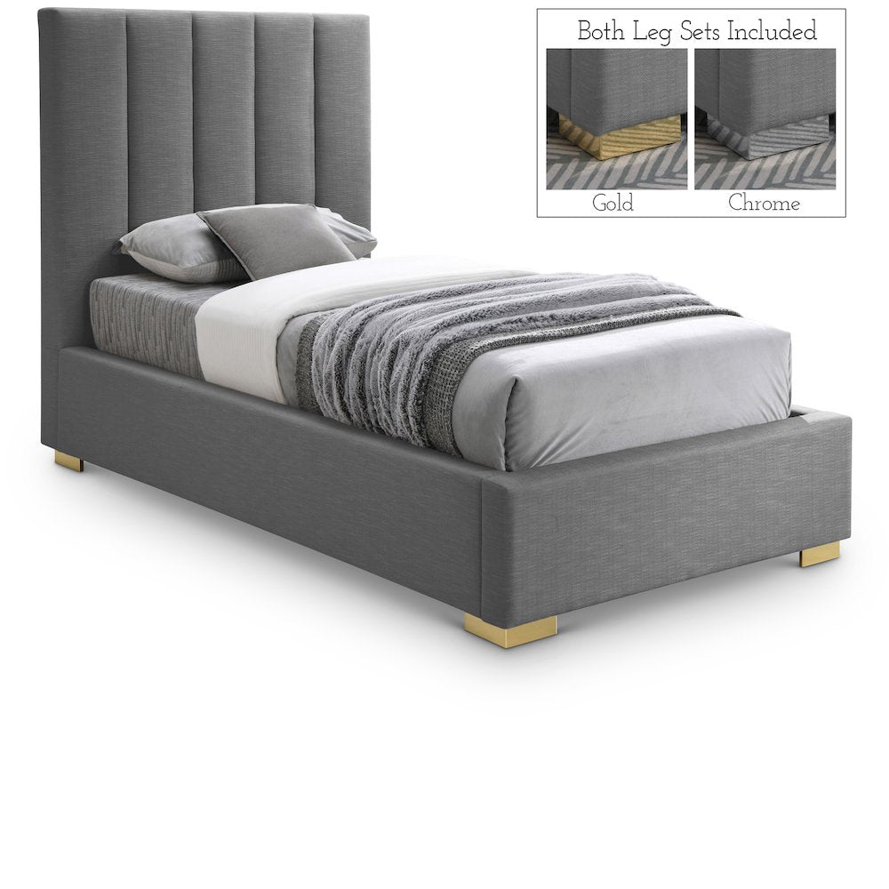 Pierce Grey Linen Textured Fabric Twin Bed