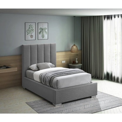 Pierce Grey Linen Textured Fabric Twin Bed