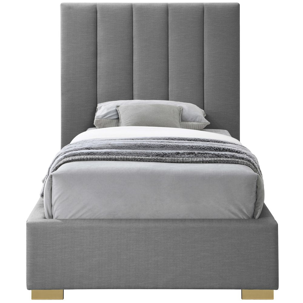 Pierce Grey Linen Textured Fabric Twin Bed