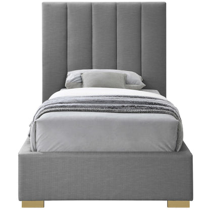 Pierce Grey Linen Textured Fabric Twin Bed
