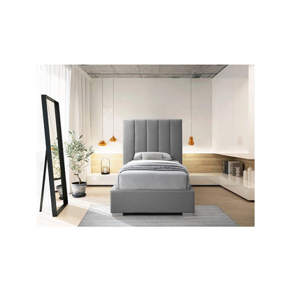 Pierce Grey Linen Textured Fabric Twin Bed