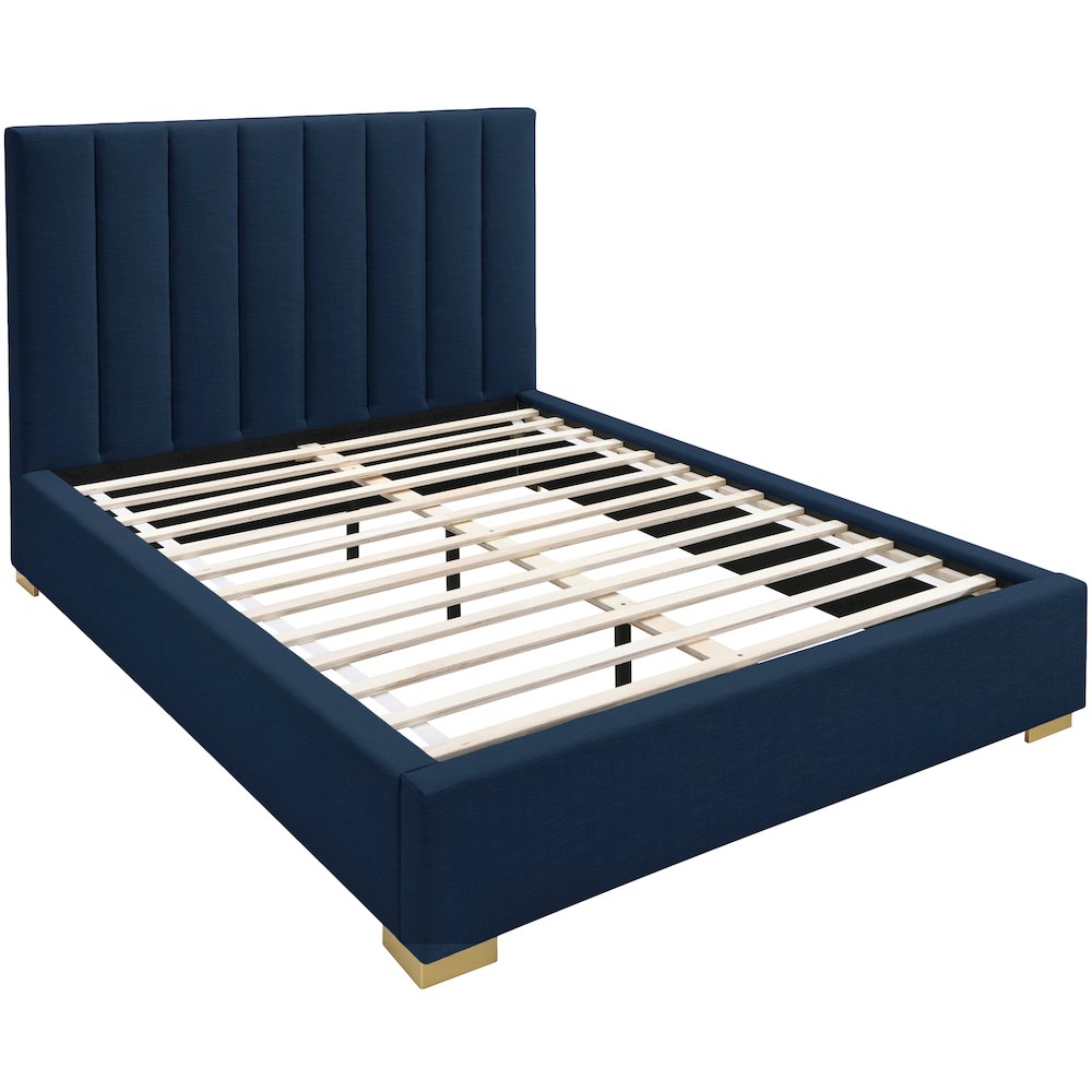 Pierce Navy Linen Textured Fabric Queen Bed