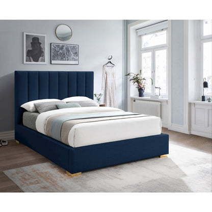 Pierce Navy Linen Textured Fabric Queen Bed