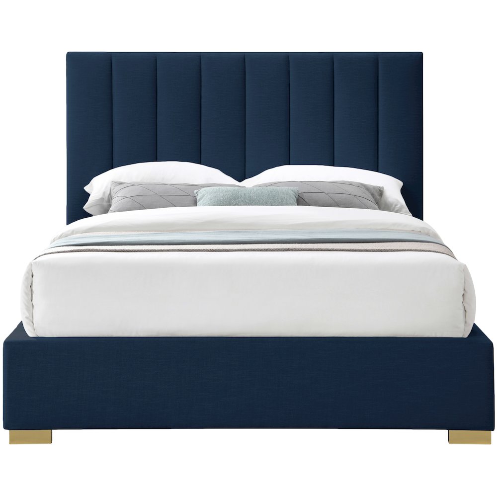 Pierce Navy Linen Textured Fabric Queen Bed