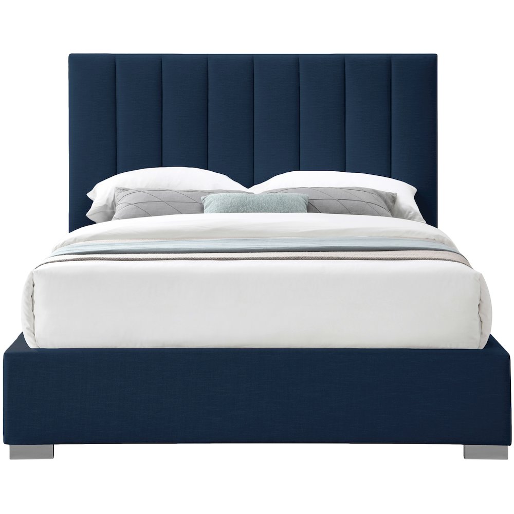 Pierce Navy Linen Textured Fabric Queen Bed