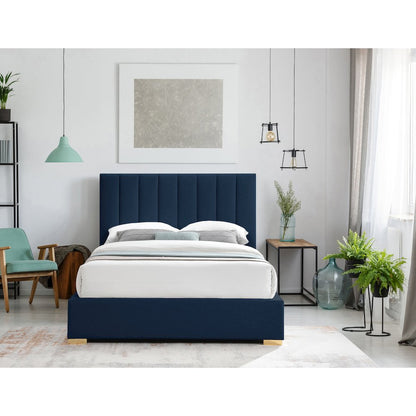 Pierce Navy Linen Textured Fabric Queen Bed