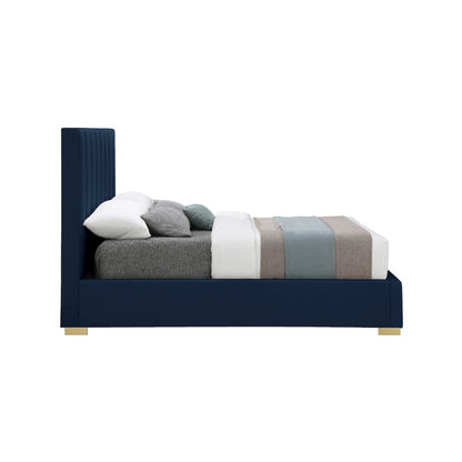 Pierce Navy Linen Textured Fabric Queen Bed