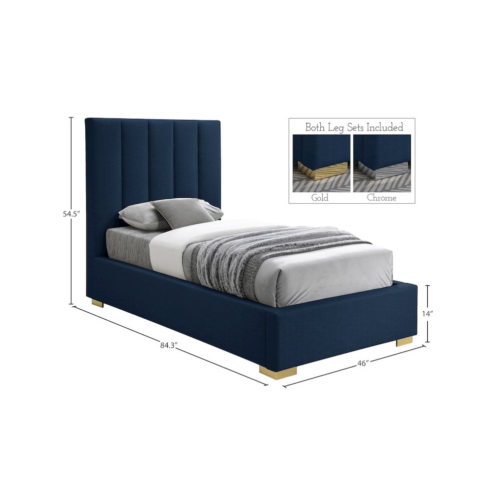 Pierce Navy Linen Textured Fabric Twin Bed