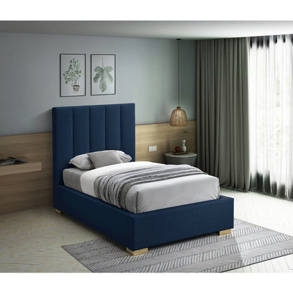 Pierce Navy Linen Textured Fabric Twin Bed
