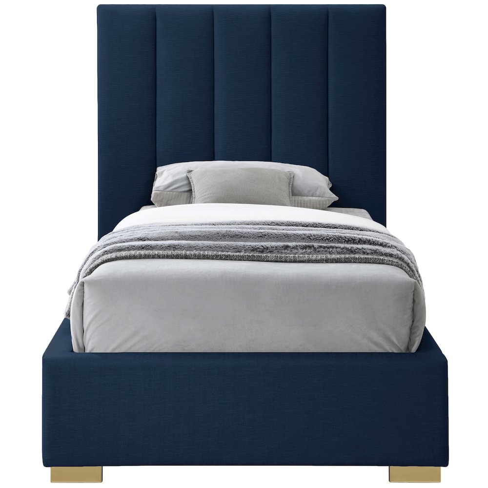 Pierce Navy Linen Textured Fabric Twin Bed
