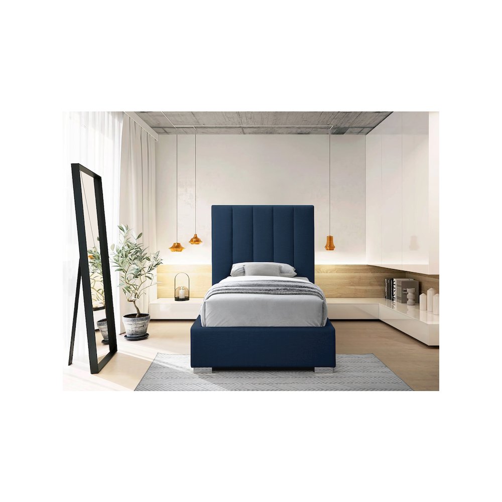 Pierce Navy Linen Textured Fabric Twin Bed