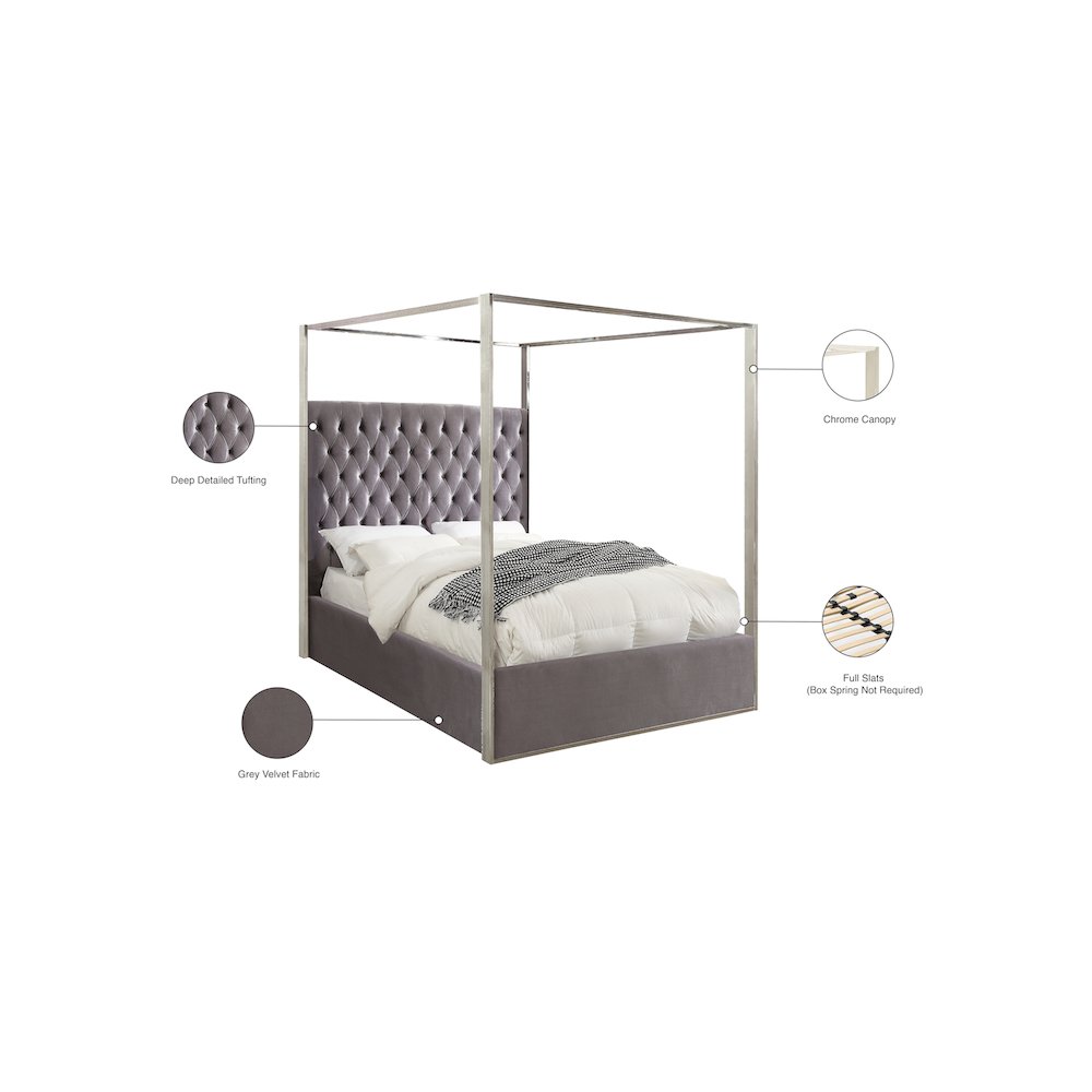 Porter Grey Velvet Queen Bed