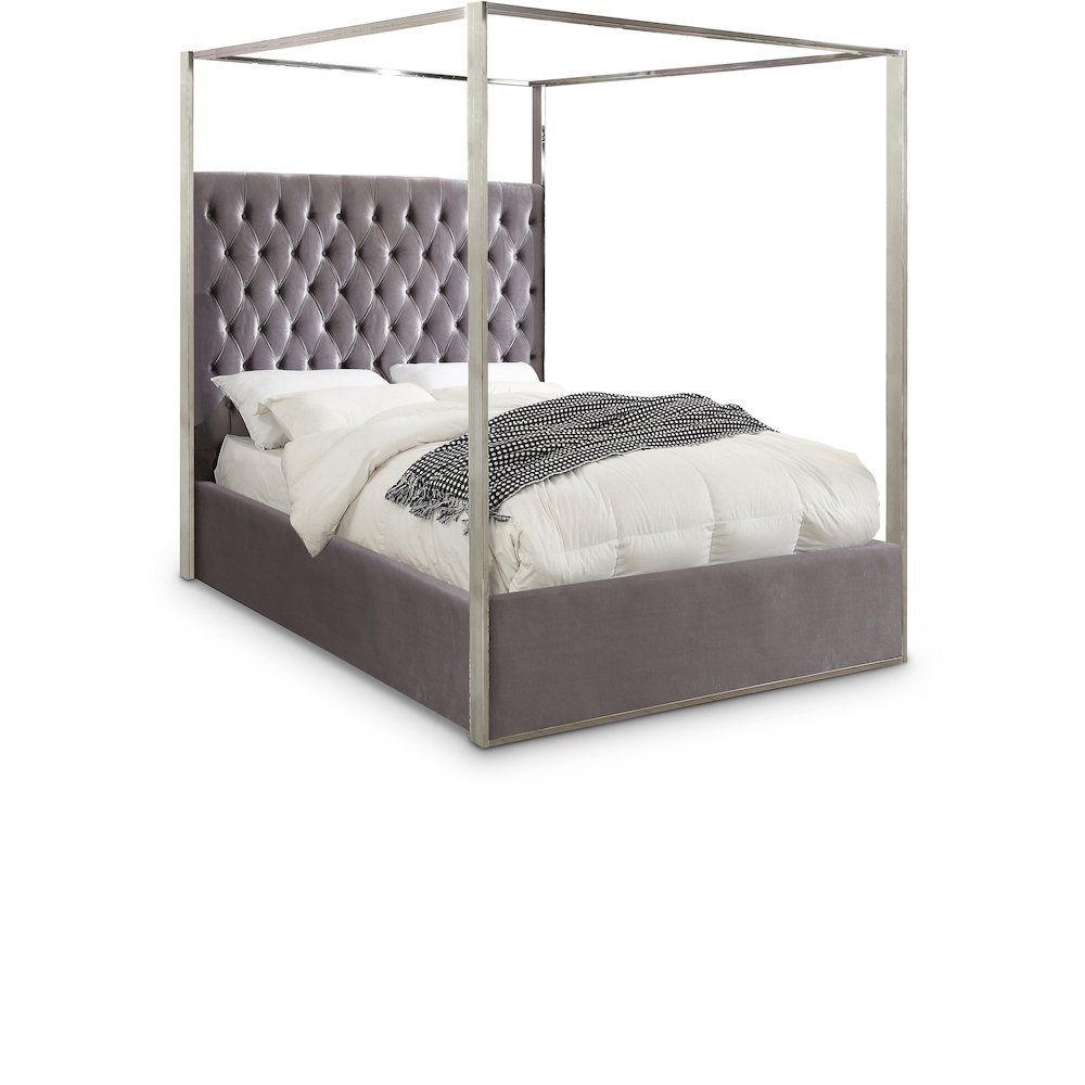 Porter Grey Velvet Queen Bed