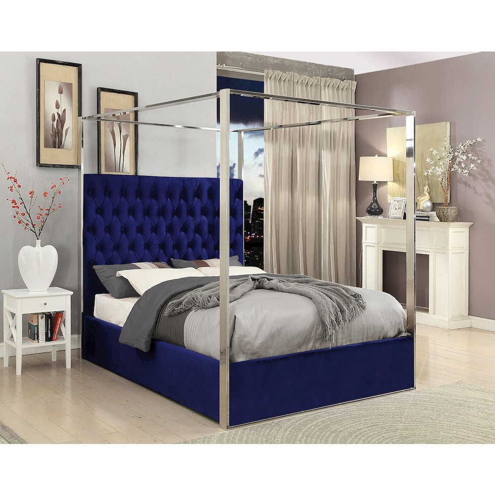Porter Navy Velvet Queen Bed