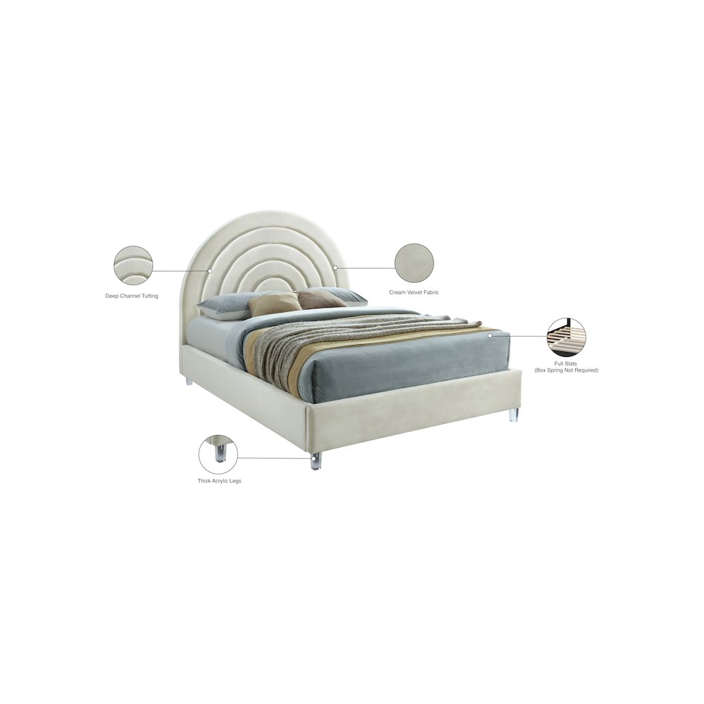 Rainbow Cream Velvet Queen Bed