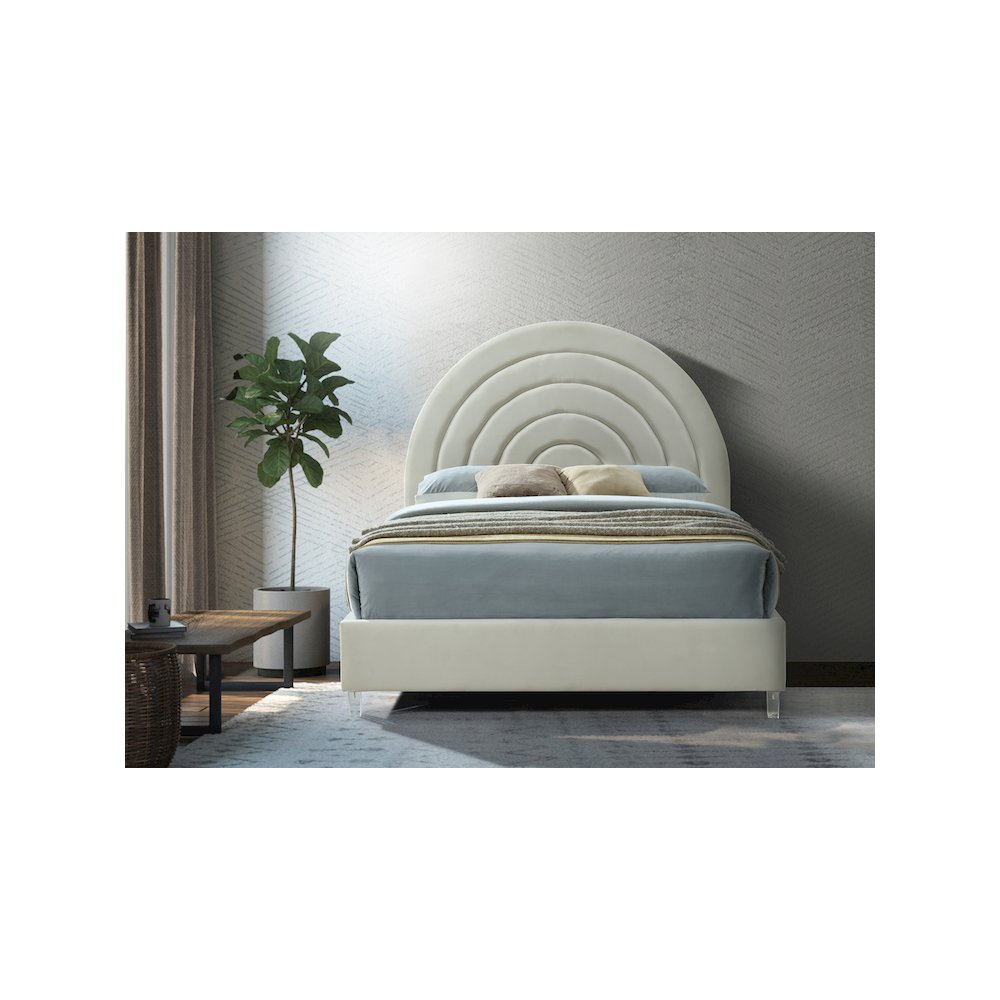 Rainbow Cream Velvet Queen Bed
