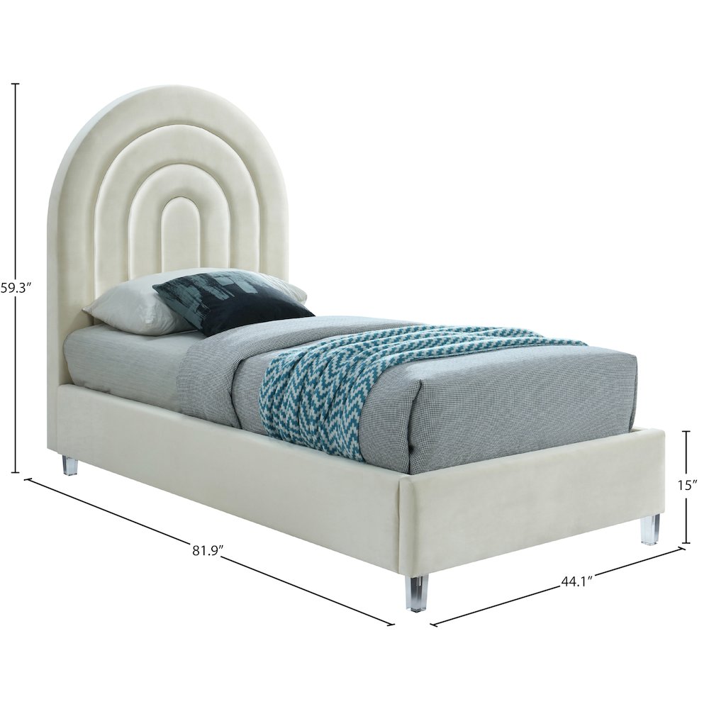 Rainbow Cream Velvet Twin Bed