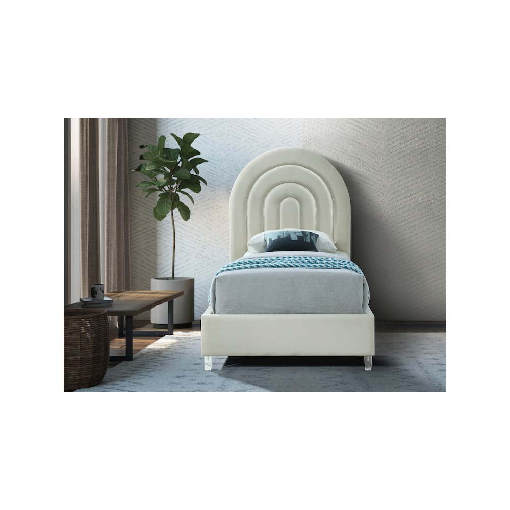 Rainbow Cream Velvet Twin Bed