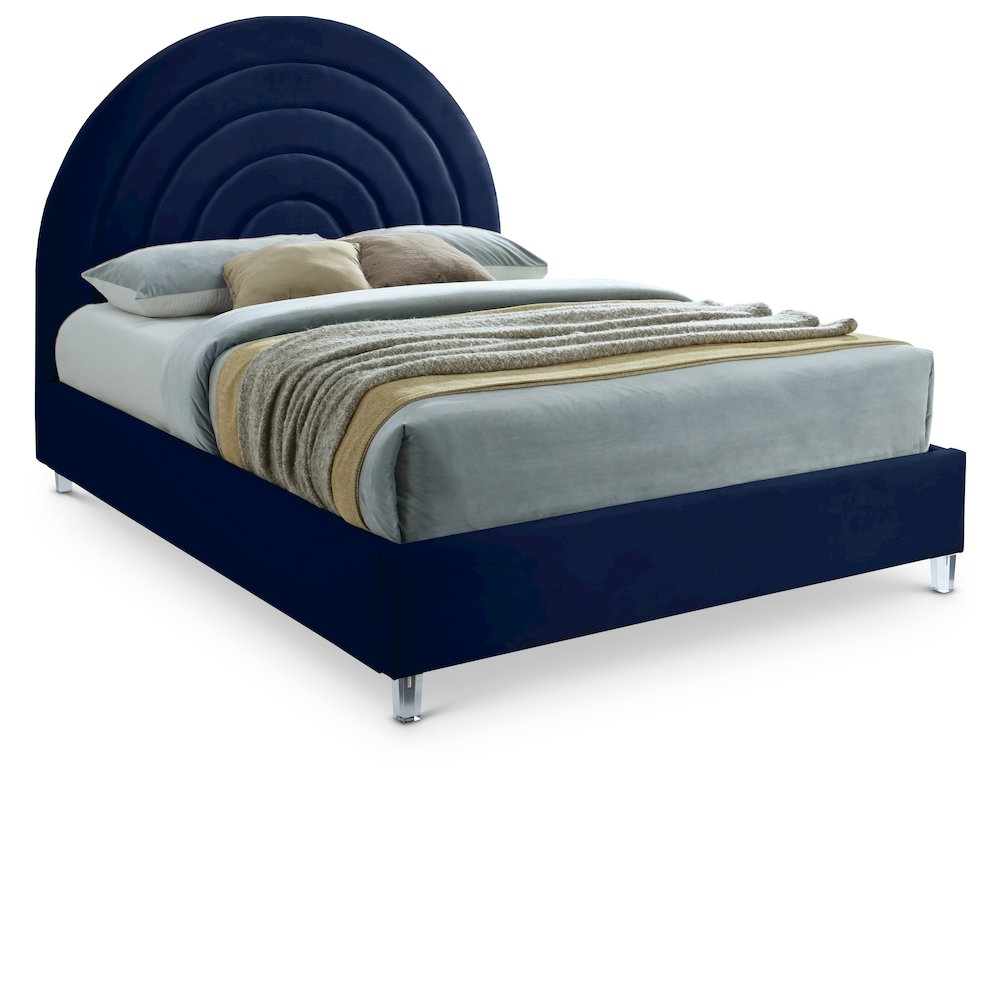 Rainbow Navy Velvet King Bed