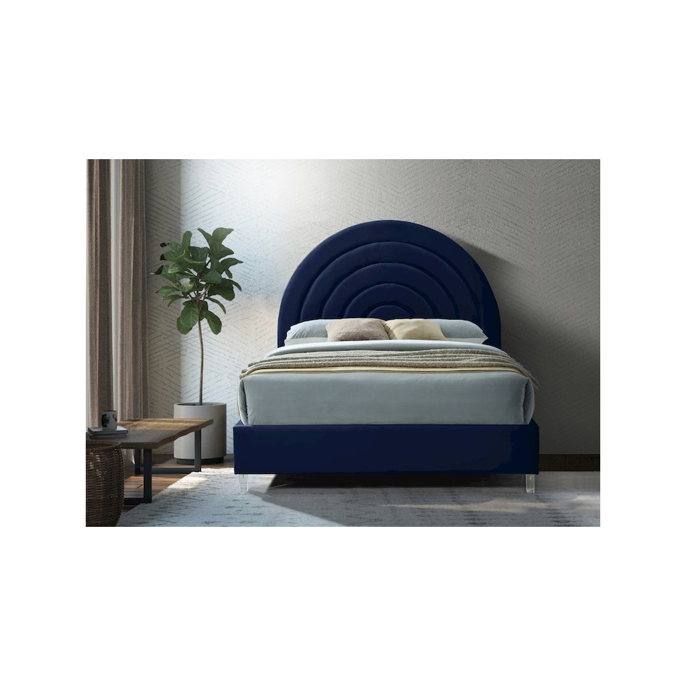 Rainbow Navy Velvet King Bed