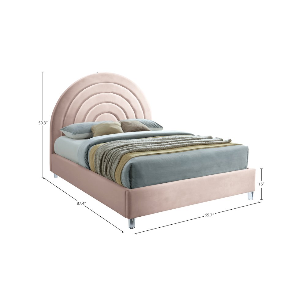Rainbow Pink Velvet Queen Bed