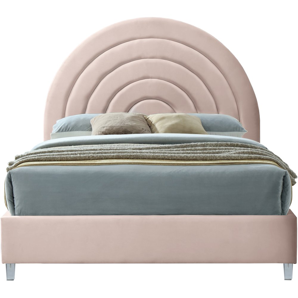 Rainbow Pink Velvet Queen Bed