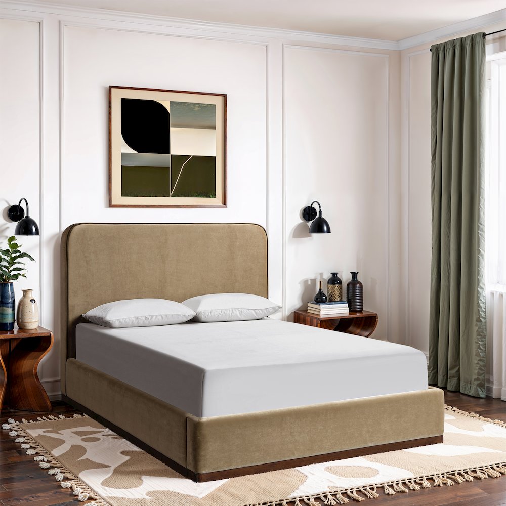 Rava Beige / Brown Velvet Upholstered Full Bed