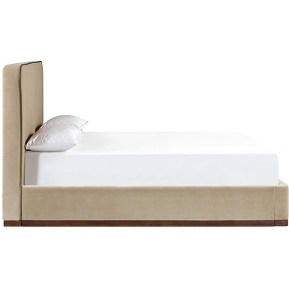 Rava Beige / Brown Velvet Upholstered Full Bed