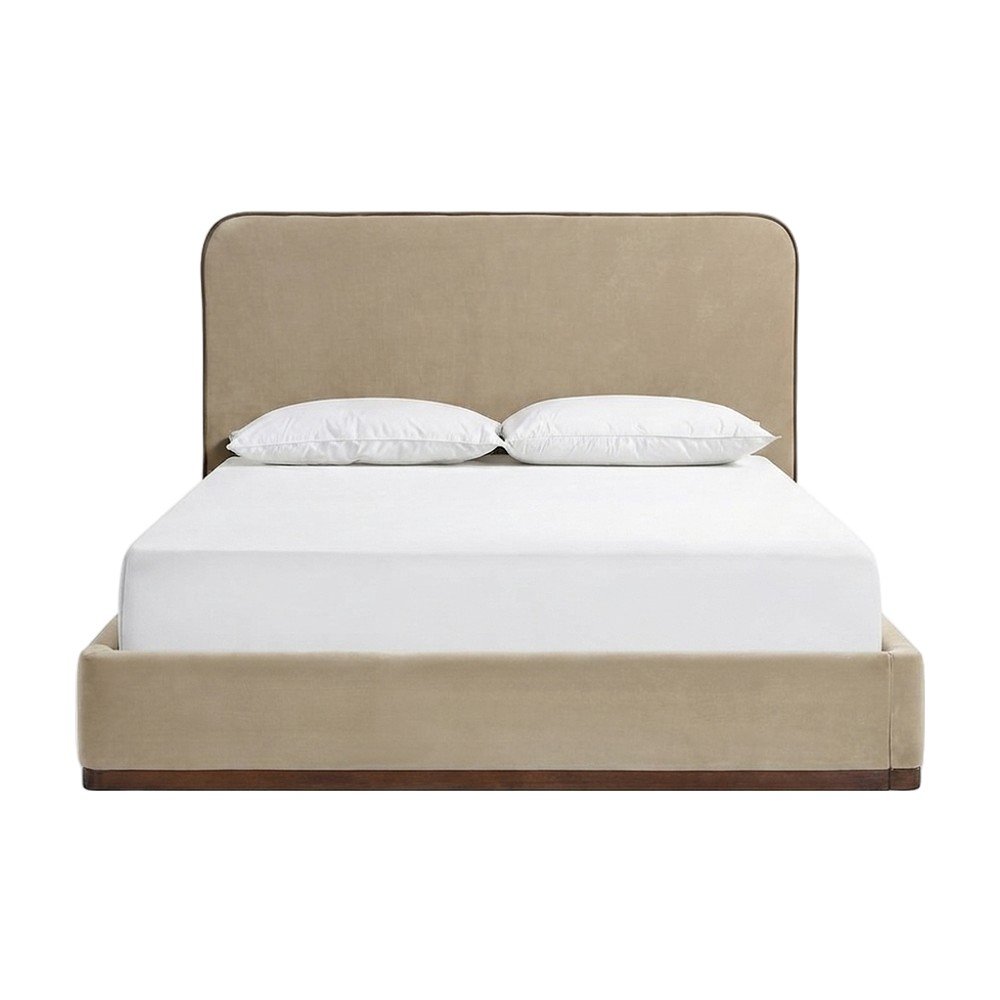 Velvet Upholstered King Bed Frame with Foam-Padded Headboard, Painted