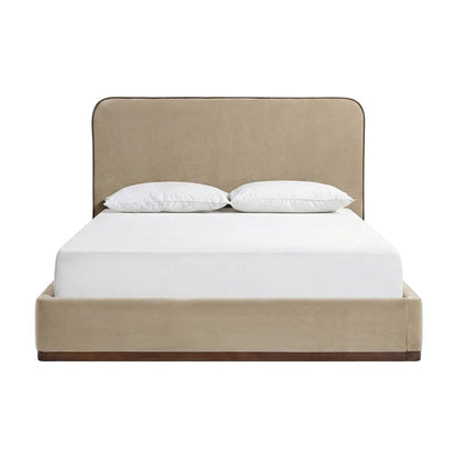Velvet Upholstered King Bed Frame with Foam-Padded Headboard, Painted