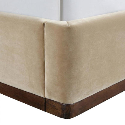 Velvet Upholstered King Bed Frame with Foam-Padded Headboard, Painted