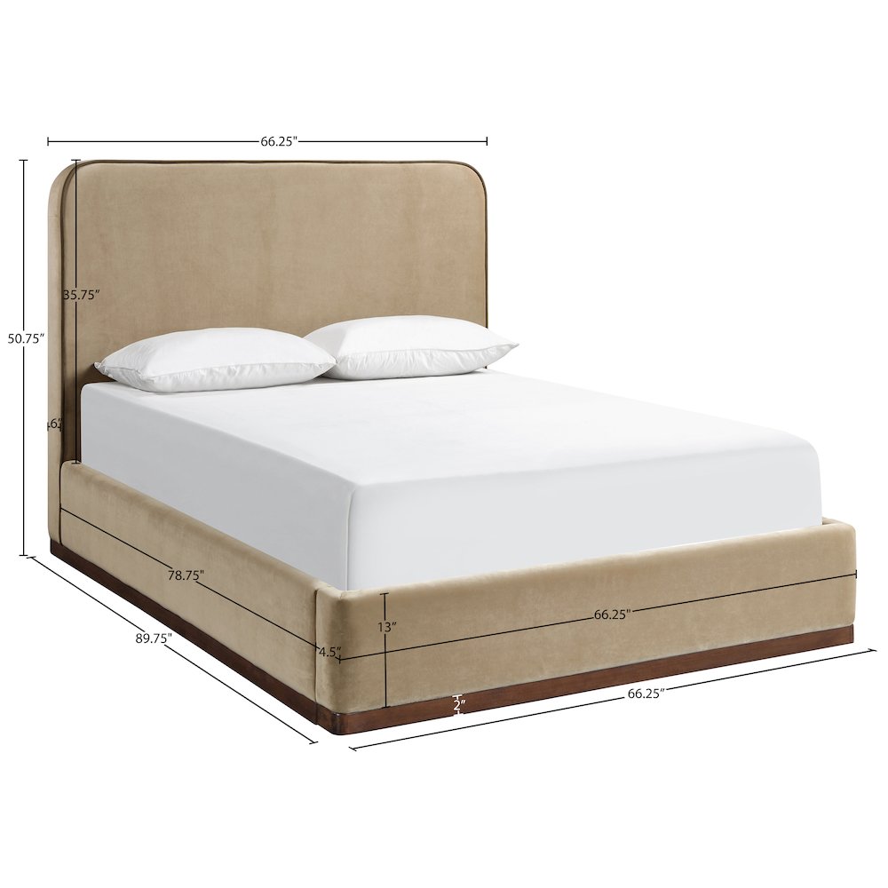 Rava Beige / Brown Velvet Upholstered Queen Bed