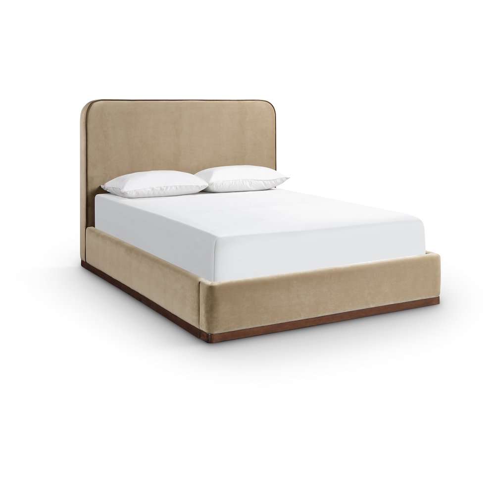 Rava Beige / Brown Velvet Upholstered Queen Bed