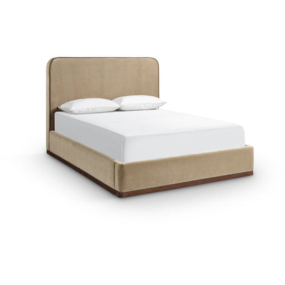 Rava Beige / Brown Velvet Upholstered Queen Bed