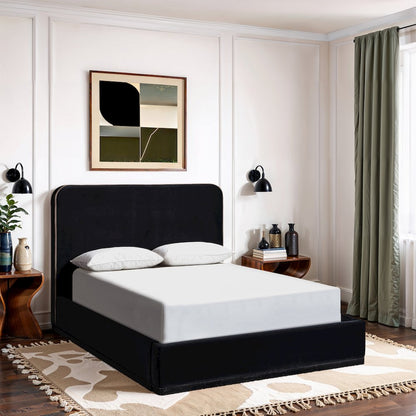 Rava Black / Taupe Velvet Upholstered Full Bed