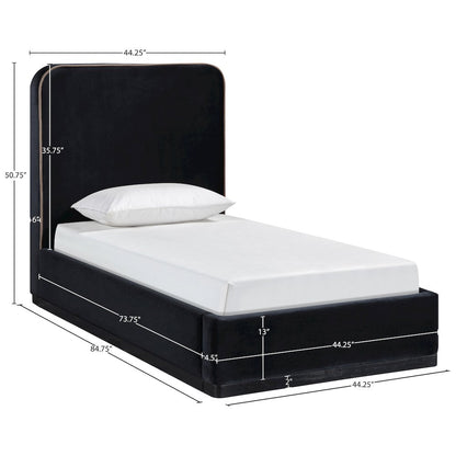 Rava Black / Taupe Velvet Upholstered Twin Bed