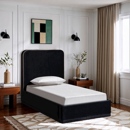 Rava Black / Taupe Velvet Upholstered Twin Bed