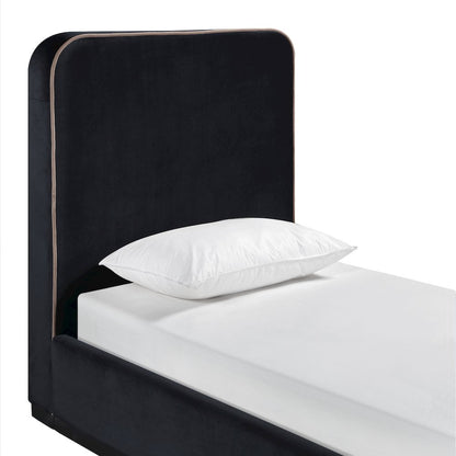 Rava Black / Taupe Velvet Upholstered Twin Bed