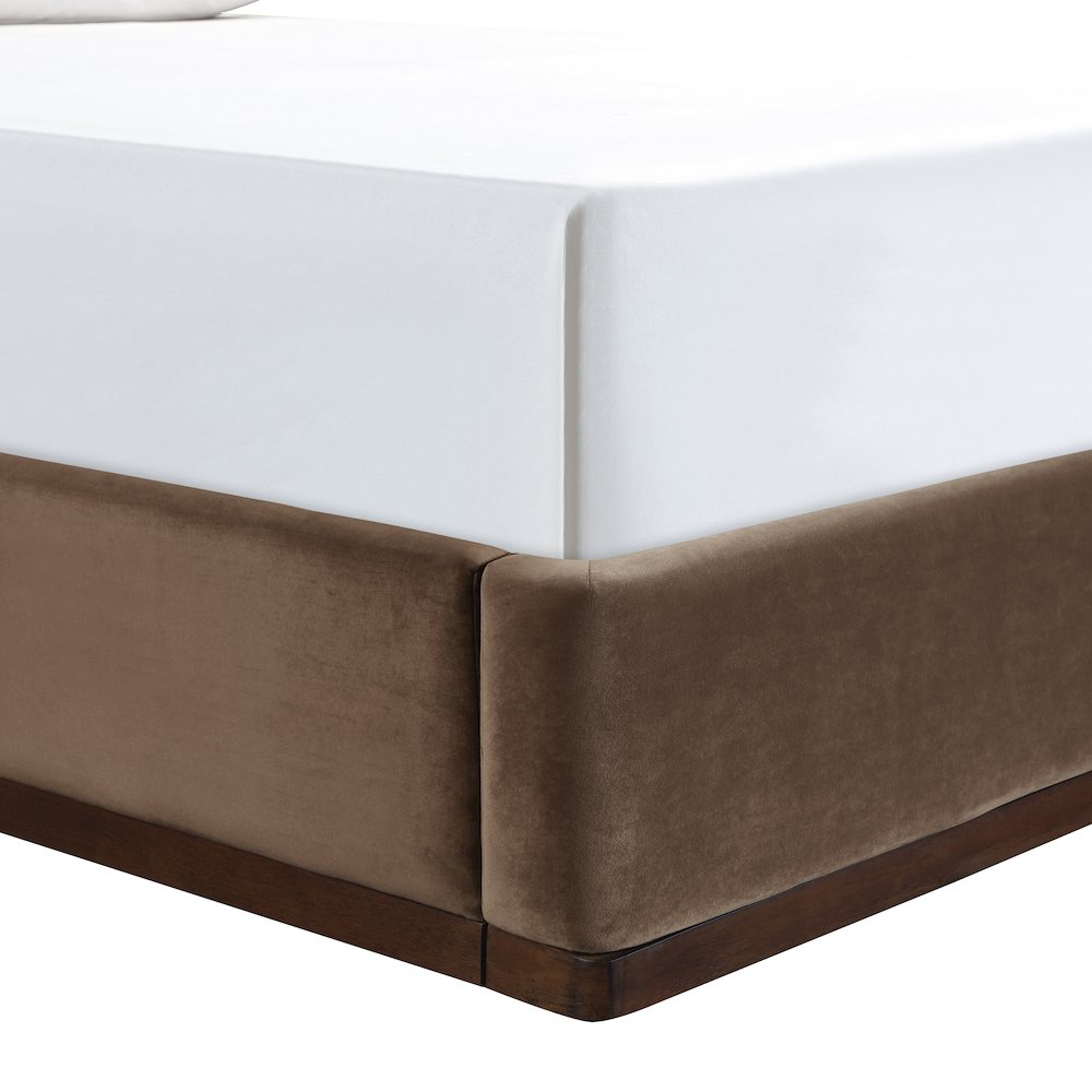 Rava Brown / Beige Velvet Upholstered Full Bed