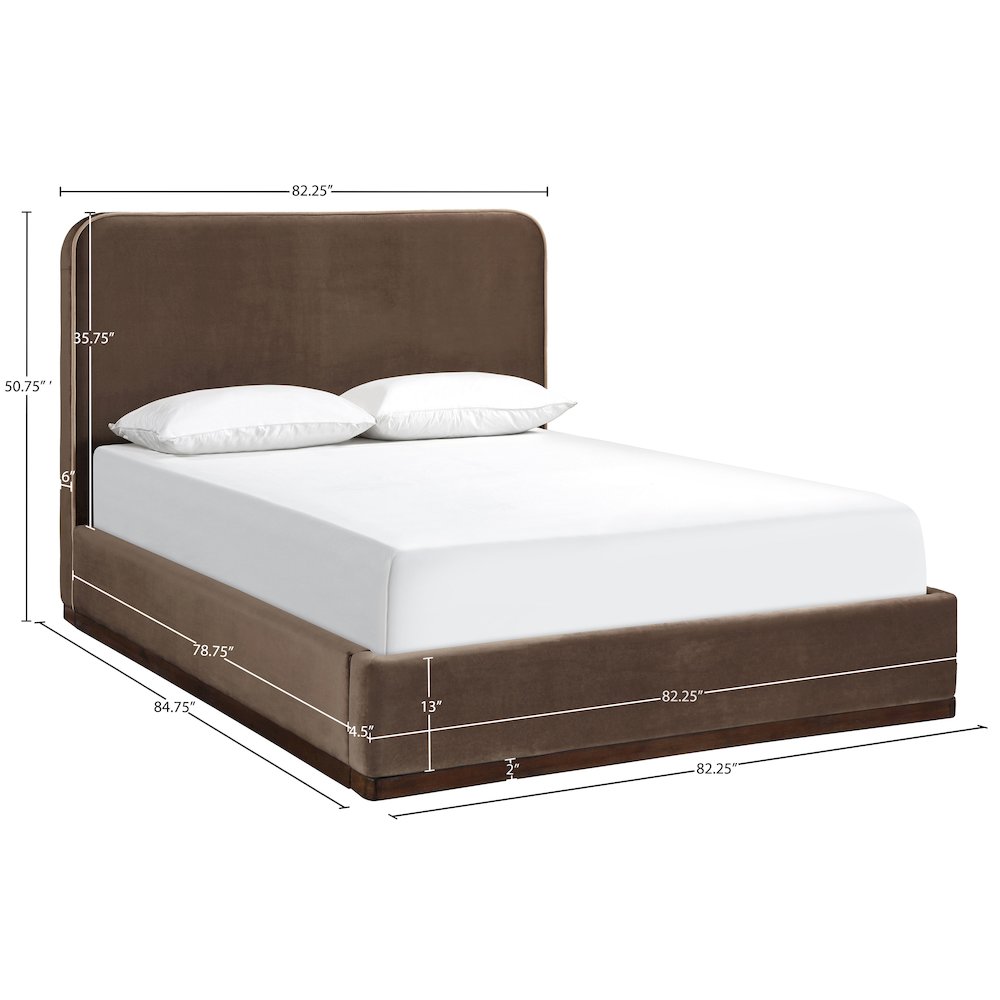 Rava Brown / Beige Velvet Upholstered King Bed